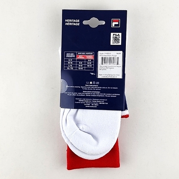 ⭐3/ $30⭐ FILA Heritage Unisex 2 Designs In 1 Crew To Quarter Cotton Socks White - Picture 7 of 8